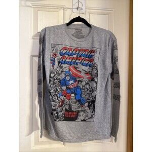 Pre-Owned Marvel Captain America M Grey Graphic Long Sleeve Tee